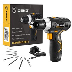 Дрель аккумуляторная DEKO GCD 12 DU3 SET2 FU 12v 1*1.5Ah Li-Ion   063-4146 063-4146 - фото 17864